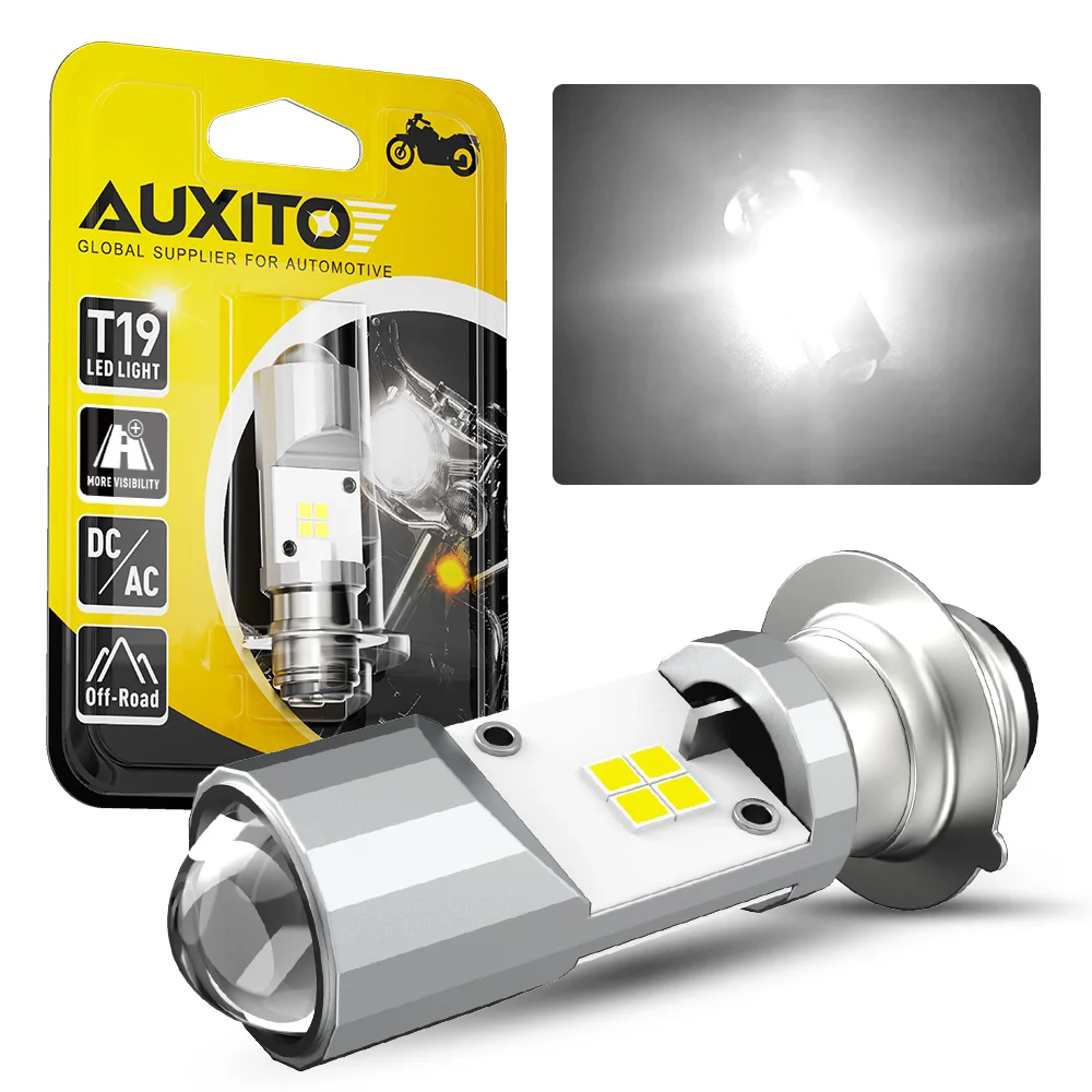 AUXITO P15D H6M Светодиодная лампа для мотоцикла, проектор, фара для велосипеда, скутера, 12 В, белый, желтый, двойной цвет, 10 Вт, высокая мощность, T19, мотолампа