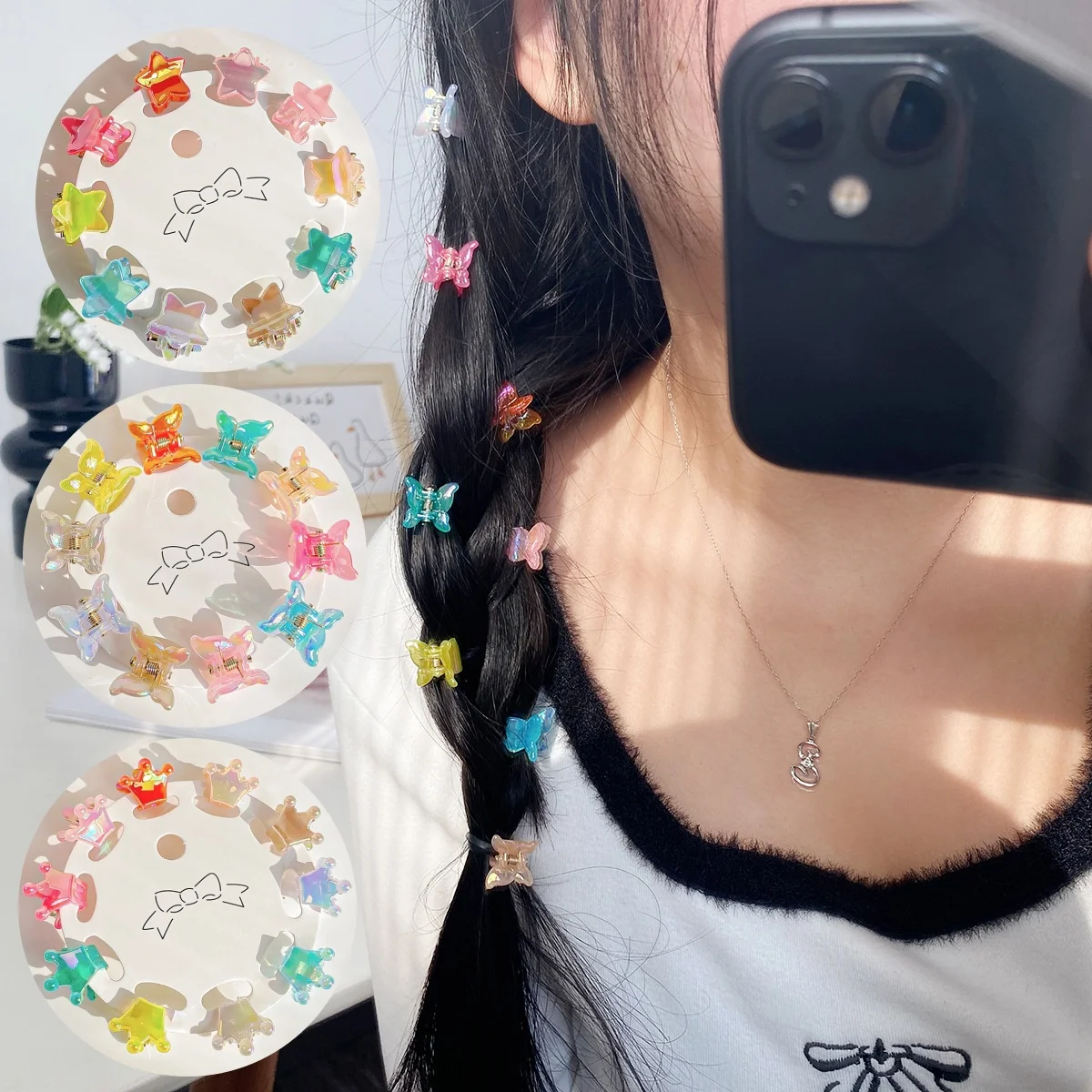 

10Pcs/Set Candy Color Hairpin Magic Color Laser Mini Hairpin Braided Hair Small Grab Clip Bangs Clip Children Hair Accessories