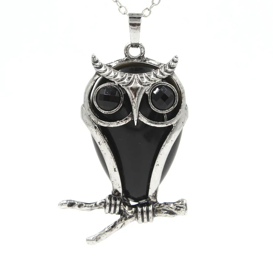 Owl Crystal Quartz Bead Pendants Pendulum Natural Stone Reiki Charms Fashion Jewelry Wholesale 10pcs