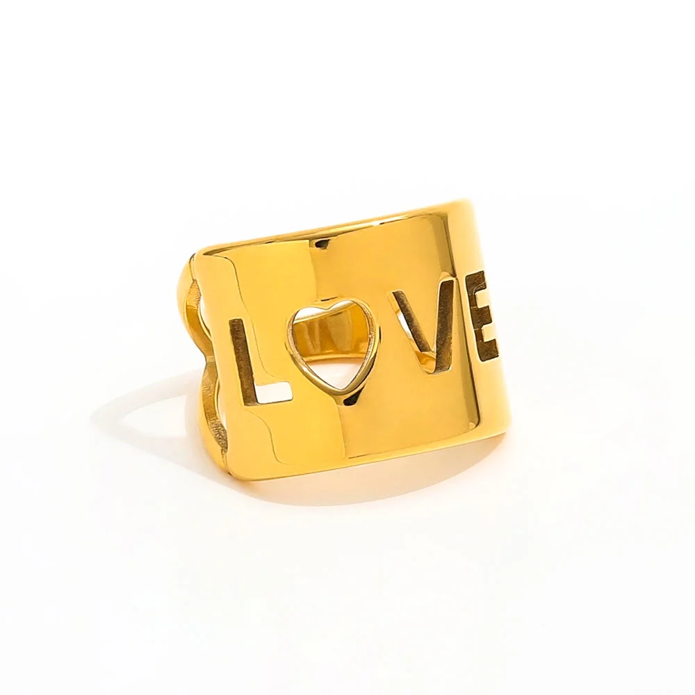 

Joolim High End PVD Waterproof Fashion Designer Fashion Wide Hollow Love Ring for Women Stainless Steel Jewelry Wholesale