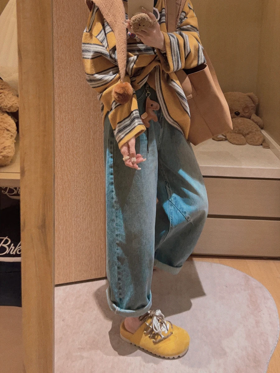 

Джинсы Yukiss Balloon Pants: женские прямые джинсы с высокой талией, удлиняющие силуэт, с эластичным поясом, длина 7/8