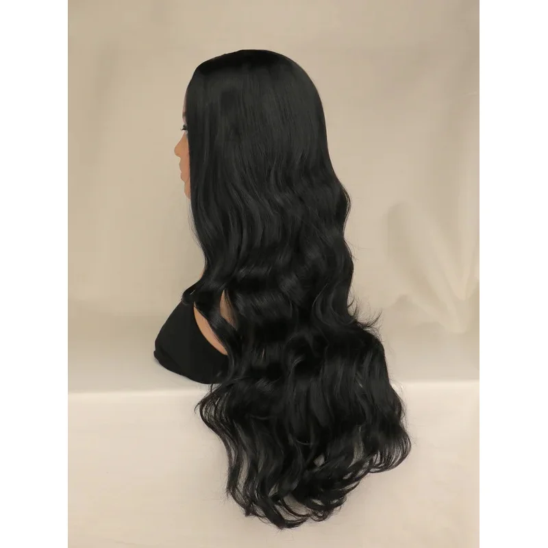 باروكات شعر طويلة سوداء مموجة للنساء، باروكات صناعية مجعدة طبيعية من الألياف المقاومة للحرارة للحفلات التنكرية اليومية