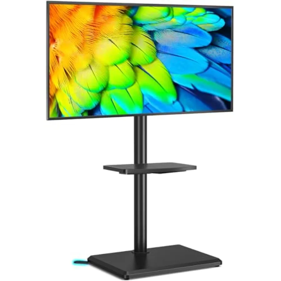 

Swivel Floor TV Stand for Living Room Bedroom: Wood Base Black Height Adjustable Space-Saving Design for 32-60 Inch TVs up to 8