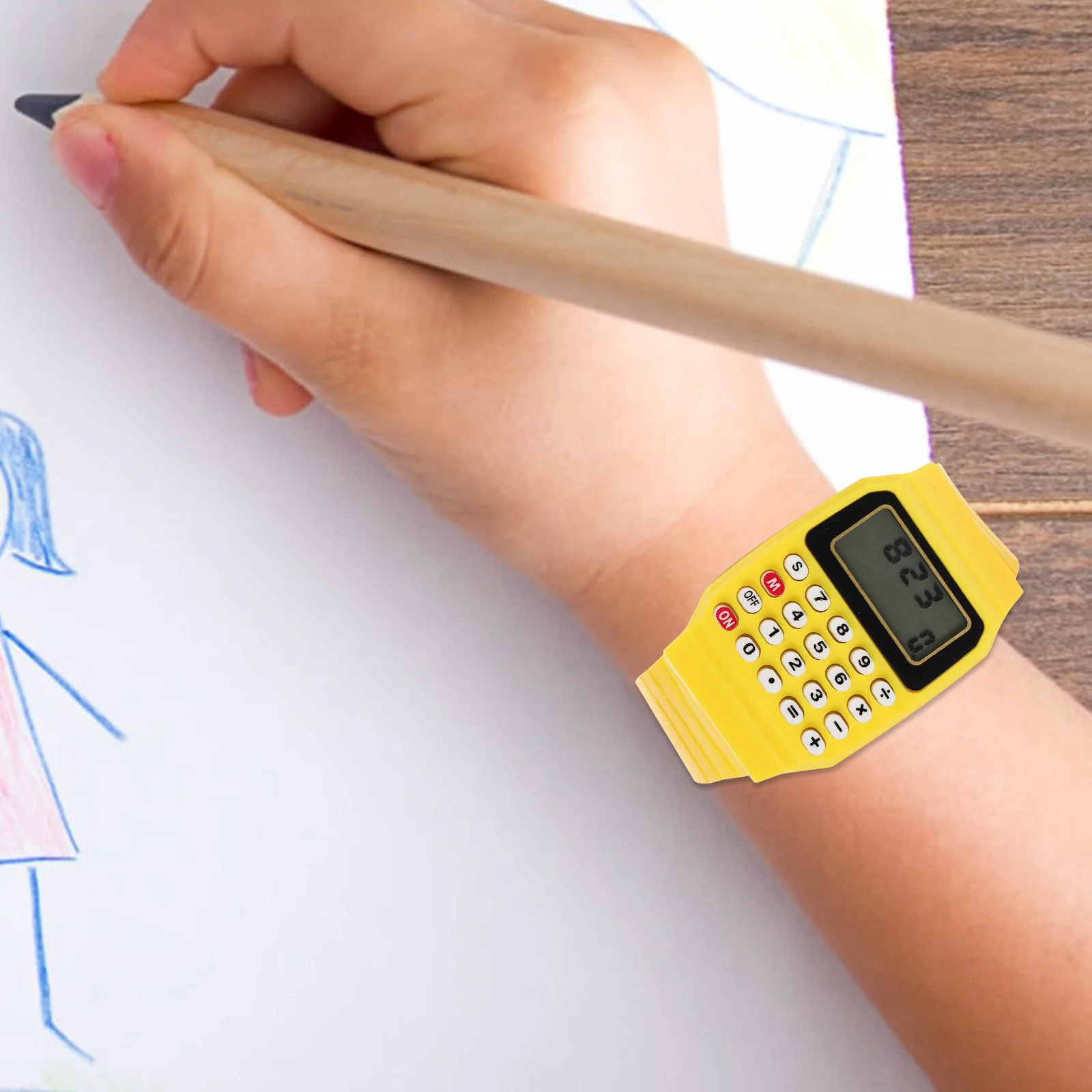 Calculadora Reloj digital Relojes para niños Relojes de muñeca Cristal líquido Niños para edades de 8 a 10 años Amarillo