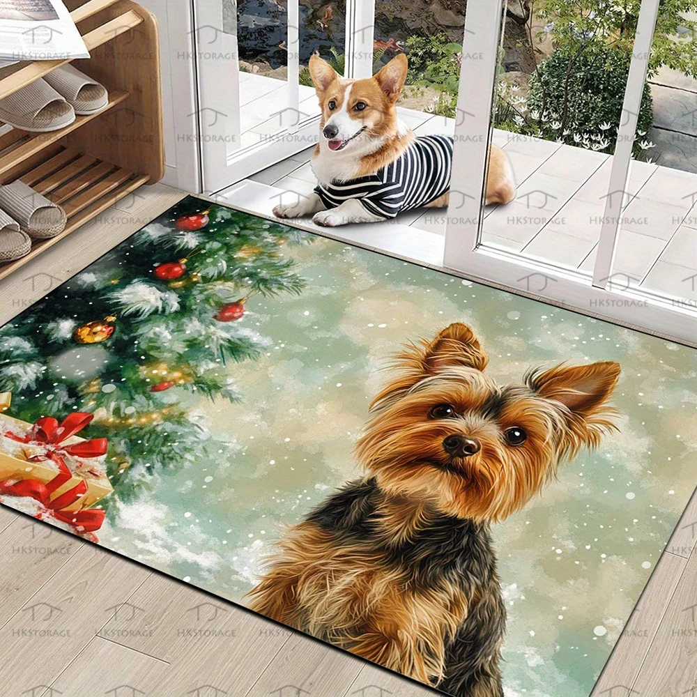 1 buah Keset Keluarga Manusia Salju Natal, Keset Selamat Datang untuk Pintu Depan dan Belakang Dalam dan Luar Ruangan, Keset Musim Dingin.