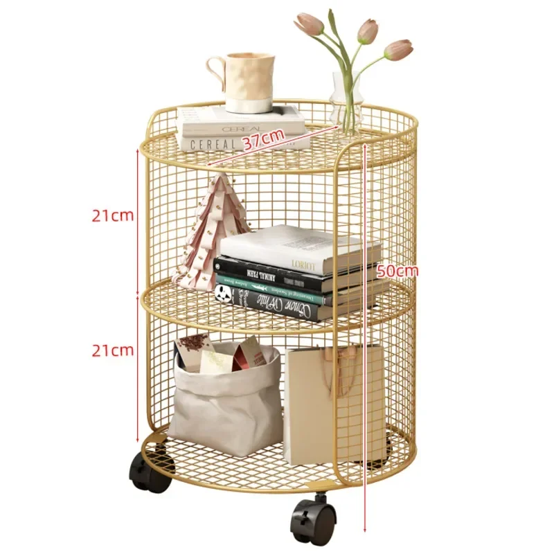 Removable Small Bedroom NightstandMultilayer Round Auxiliary Cart With Wheels for Easy Movement Enhancing Room Utility