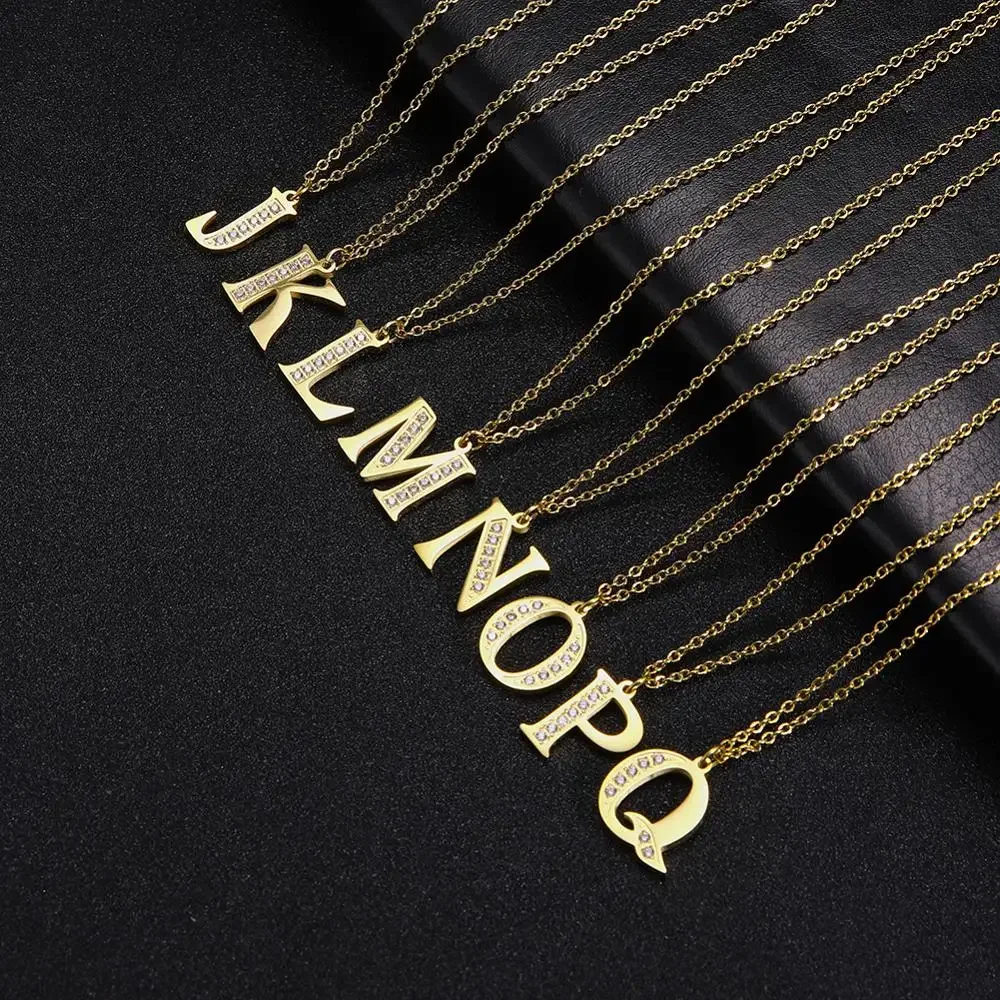 Skyrim Women Clear Zircon 26 Letters Pendant Necklace Stainless Steel Gold Color A-Z Alphabet Choker Initial Necklaces Jewelry