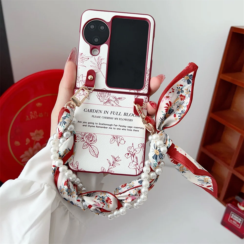 

Sketching Flowers Pattern Phone Case For OPPO Find N2 N3 Flip Silk Scarf Bracelet PC Hard Shell Protective Back Cover