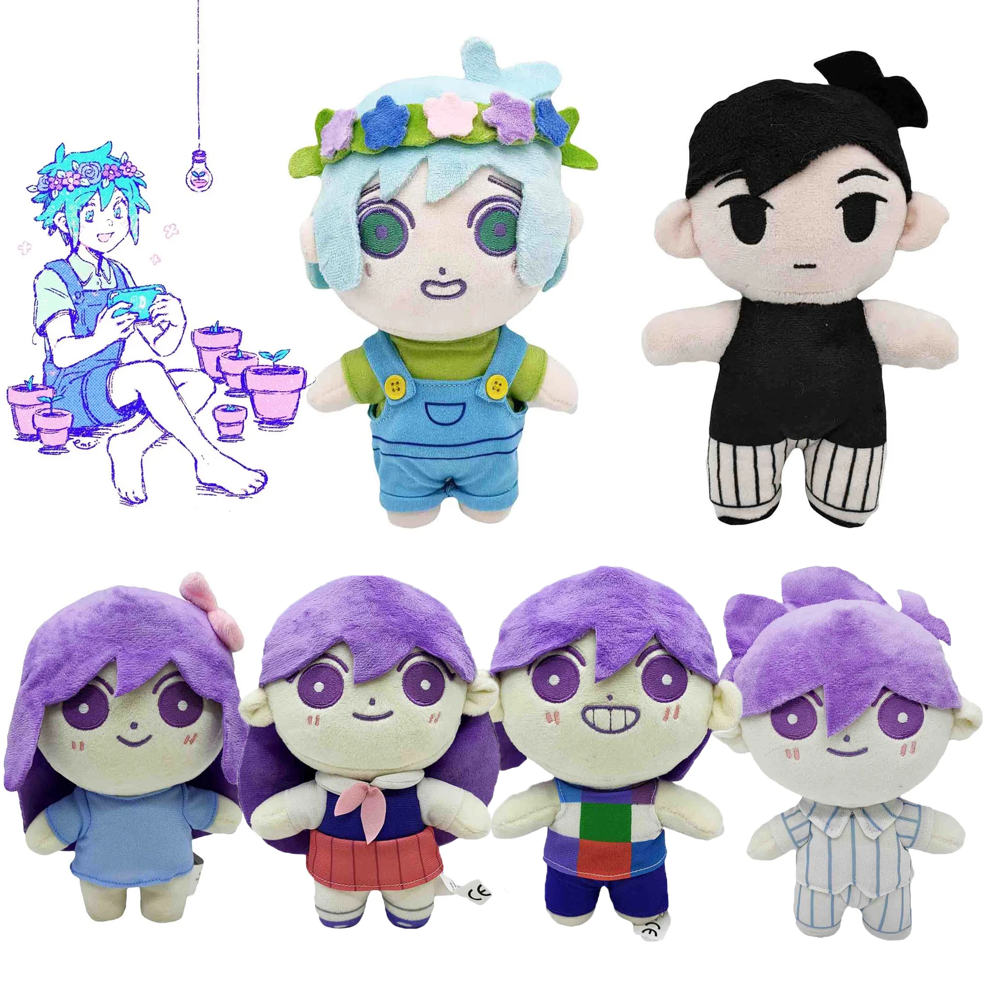 Game OMORI Plush Doll Cosplay Toy Sunny Mari Aubrey Basil Kel Somthing Stuffed Figurine Cartoon Mascot Props Kids Birthday Gift