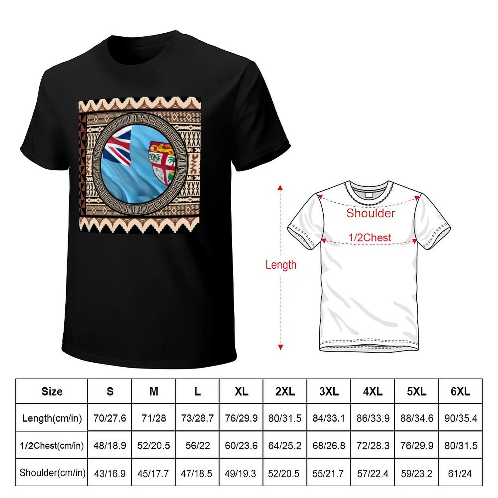 Fiji Flag Masi Print Authentic Tapa T-Shirt Fashion Pattern Printed Tee Shirt