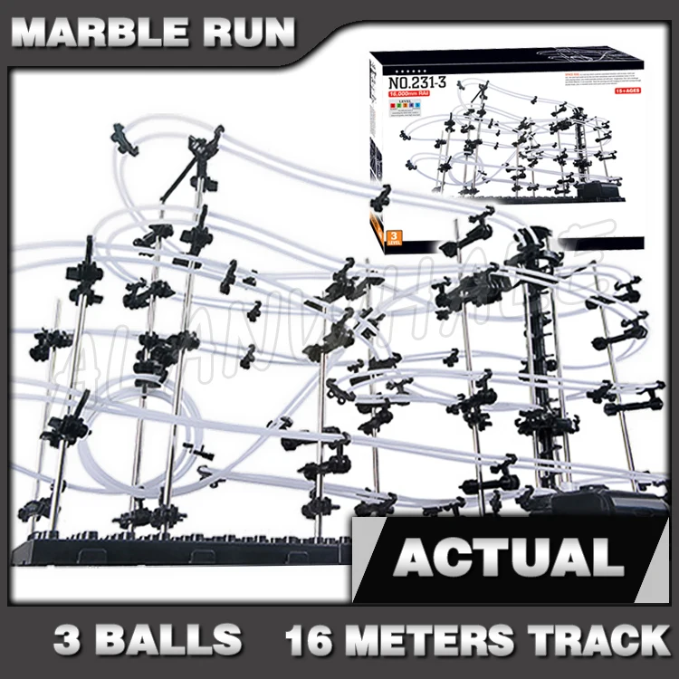 Zestaw do budowania modelu kolejki górskiej z marmurowym torowiskiem, 1600 cm, poziom 3, nocne świecenie, zabawka edukacyjna STEM, rzeźba z kulką.