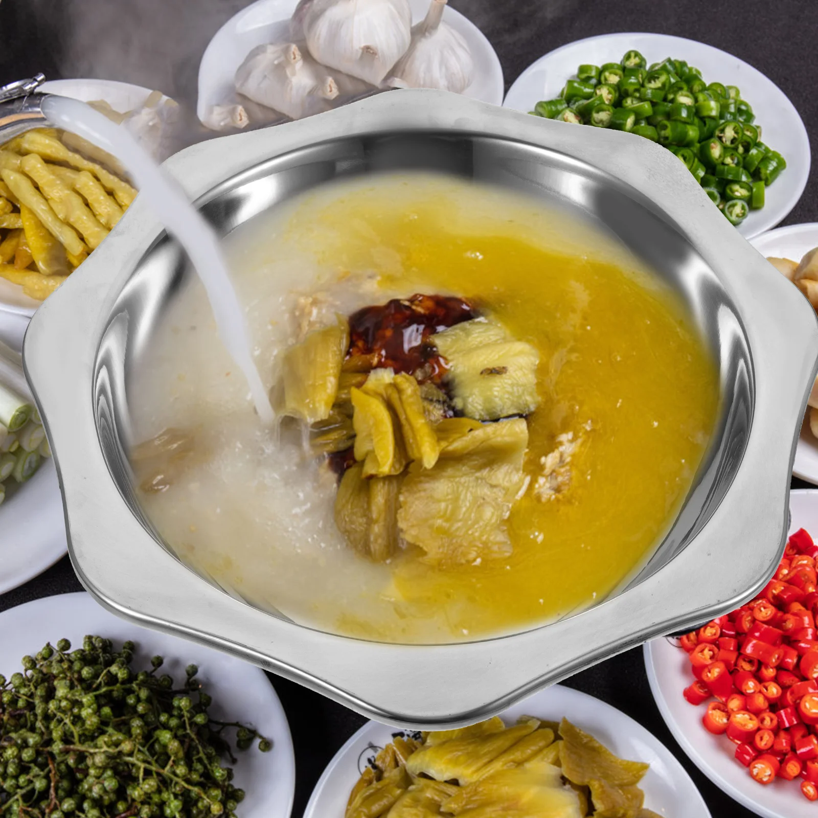 

Stainless Steel Hot Sun Basin Round Bottom Oil Collecting Fast Heating Wear Resistant Kitchen Utensil Household Restaurant Use