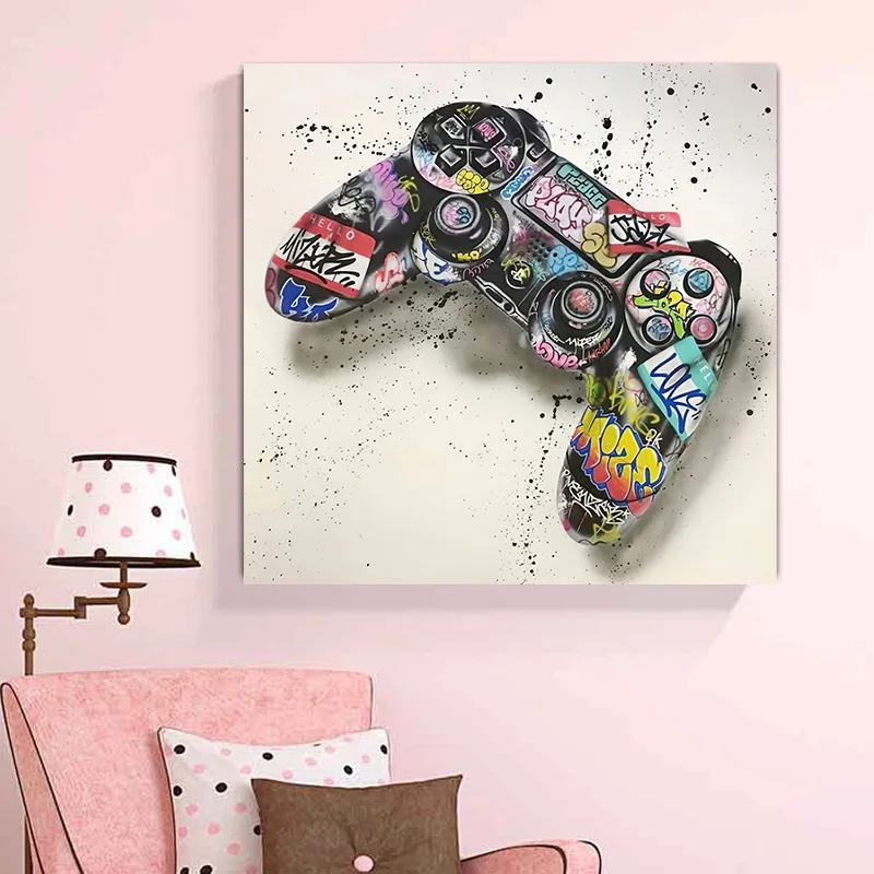 Painted gamepad home background wall spray canvas painting HD core