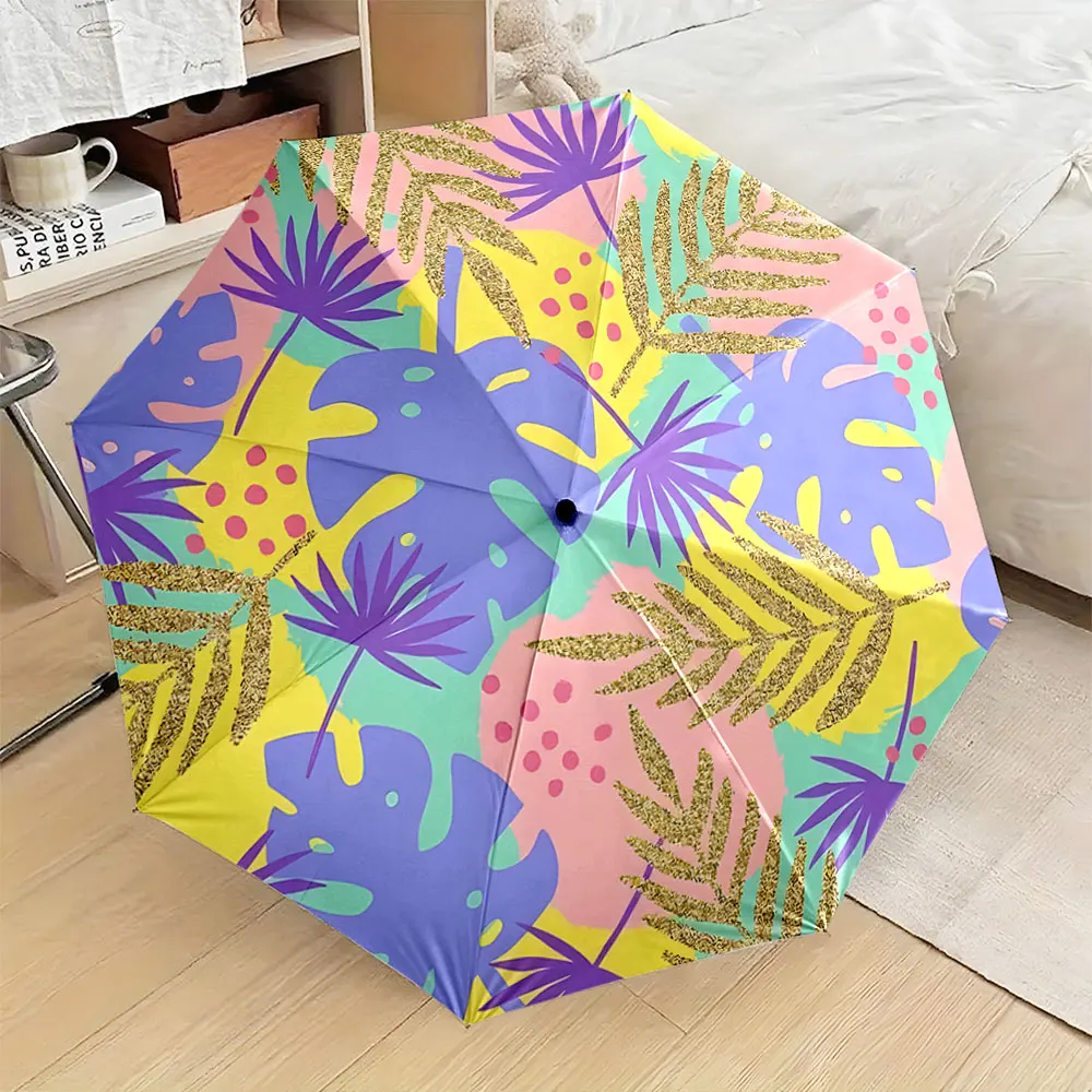 1PC Bright and Colorful Tropical Umbrella Design Print 8 Iron Ribs Folding Umbrella Auto-Open Fashion Sunshade
