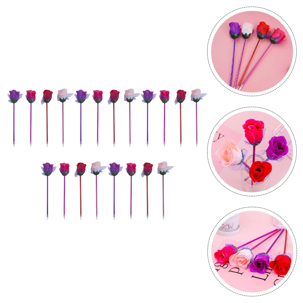 Rose Ballpoint Pen Shape Canetas, Papelaria de escritório, Pano De Seda De Plástico, Fornecimento De Escrita Criativa, Fornecimento De Assinatura para Estudante, 20 Pcs