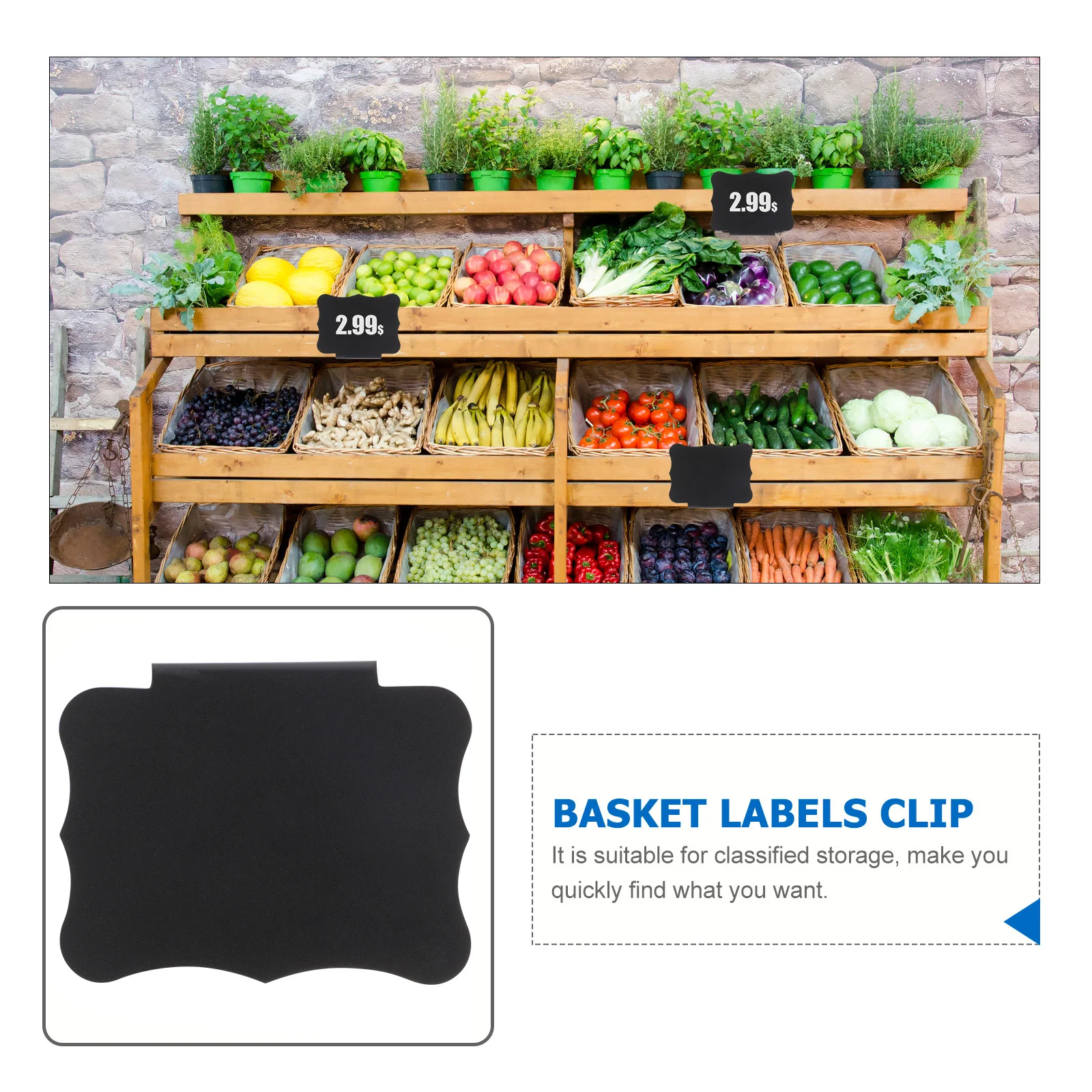 10 Pcs Labels Storage Bins Nameplate Basket Clip Plastic Holder Retail Price Tag Container 900X700X020CM Black