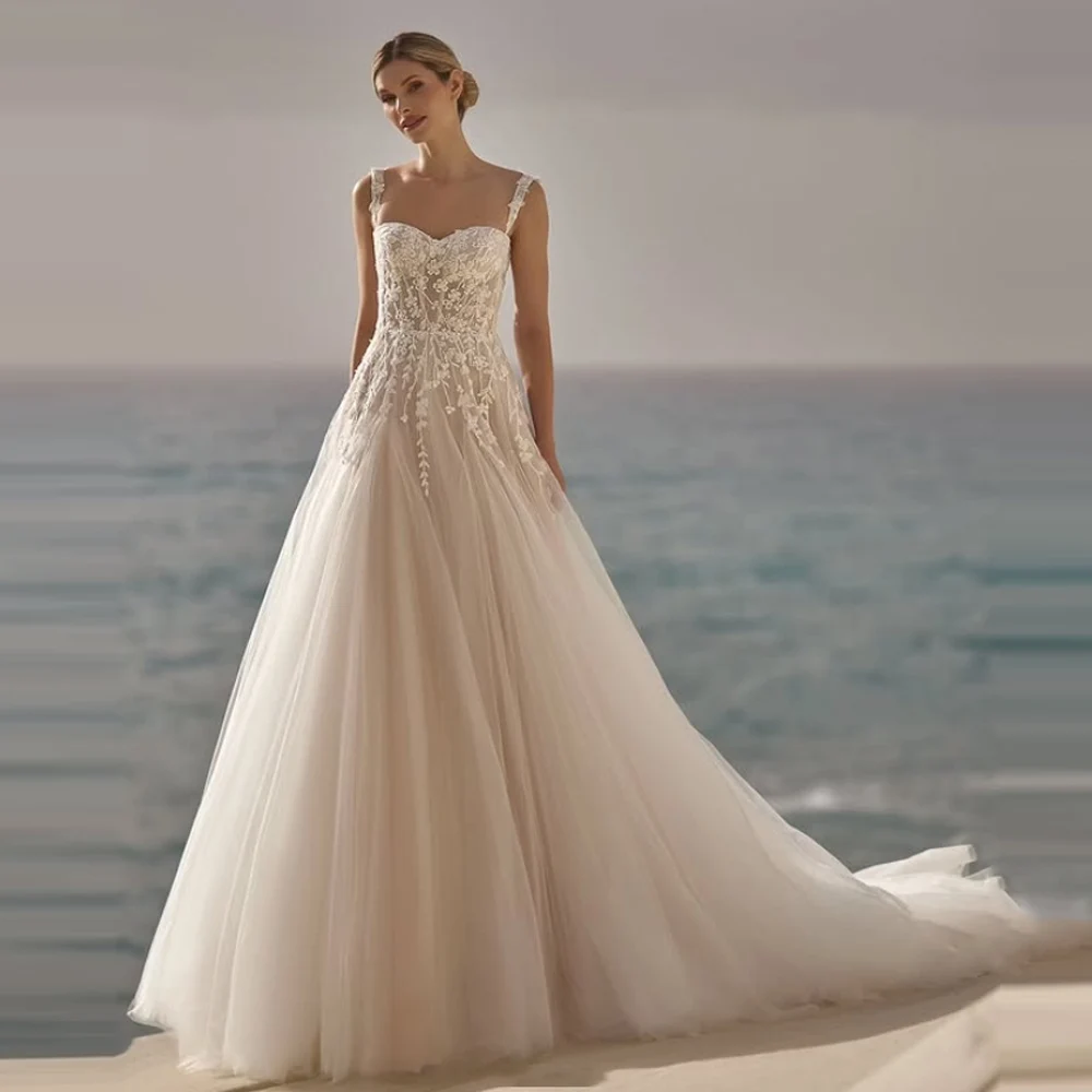

Sweetheart Collar Sleeveless Women Wedding Dresses Sexy A-Line Bridal Gowns Mopping Length Banquet Vestidos De Novias Customized
