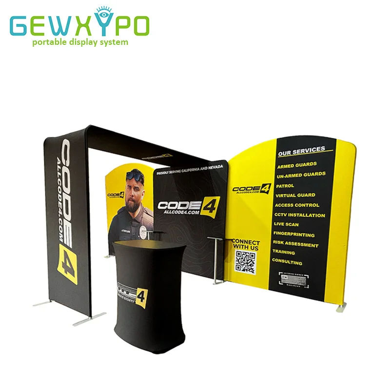 

Expo Booth 20' Wide Portable Tension Fabric Pillow Case Banner Backdrop Display Wall With L-Shaped Stand And One Square Table