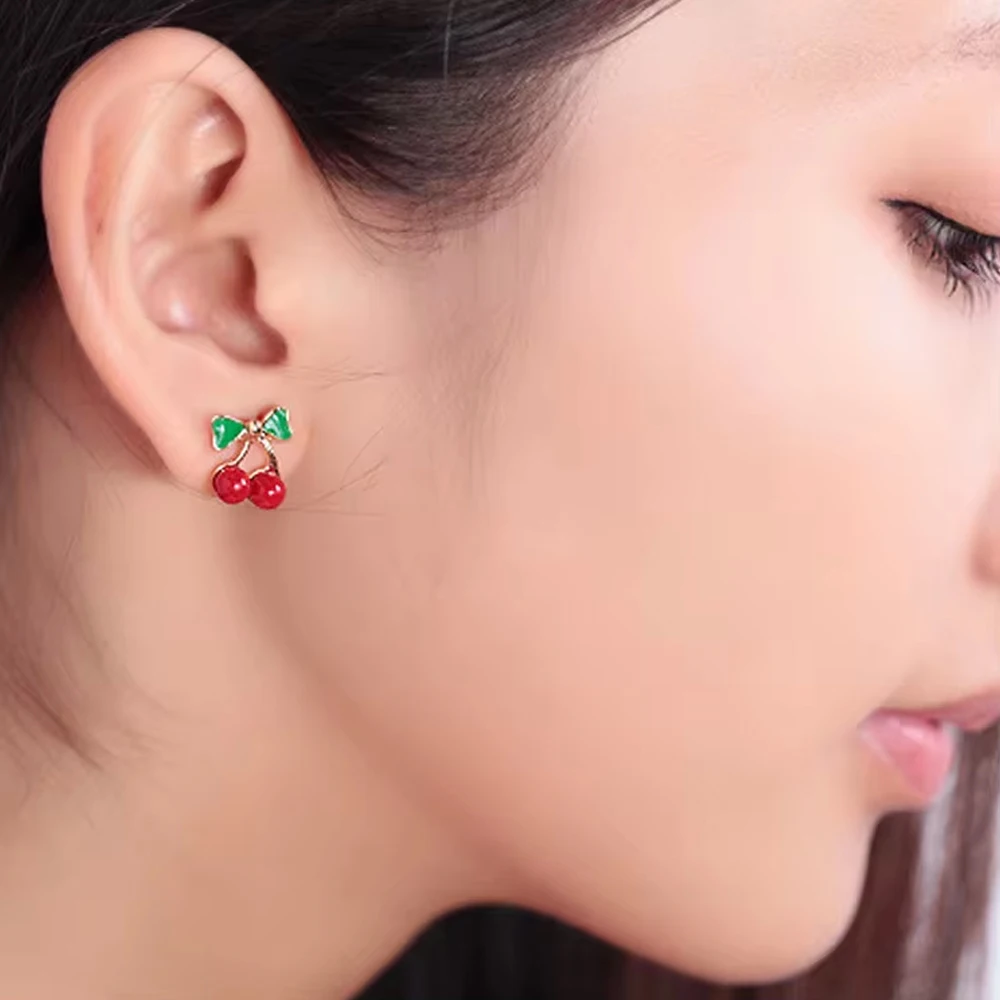 Women Little Cherry Earrings Girl Party Anniversary Gift Ear Studs Female Wedding Jewelry Drop Shipping