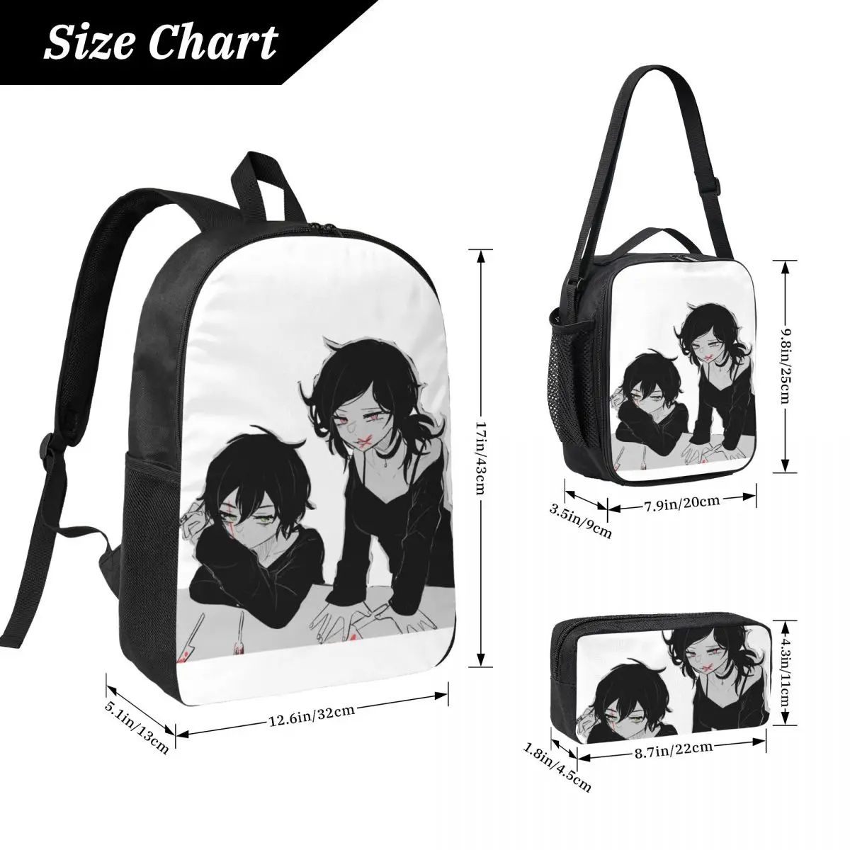Ashley And Andrew The Coffin Of Andy And Leyley Backpack Student Boy Girl BookBag School Bag 3ps Insulated Lunch Bag Pencil Case