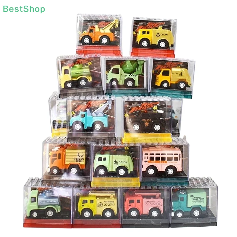 ★★★Simulation Engineering Car Model With Transparent Storage Box Mini Alloy Car Model Toy Pull Back Car Toys Children Gift
