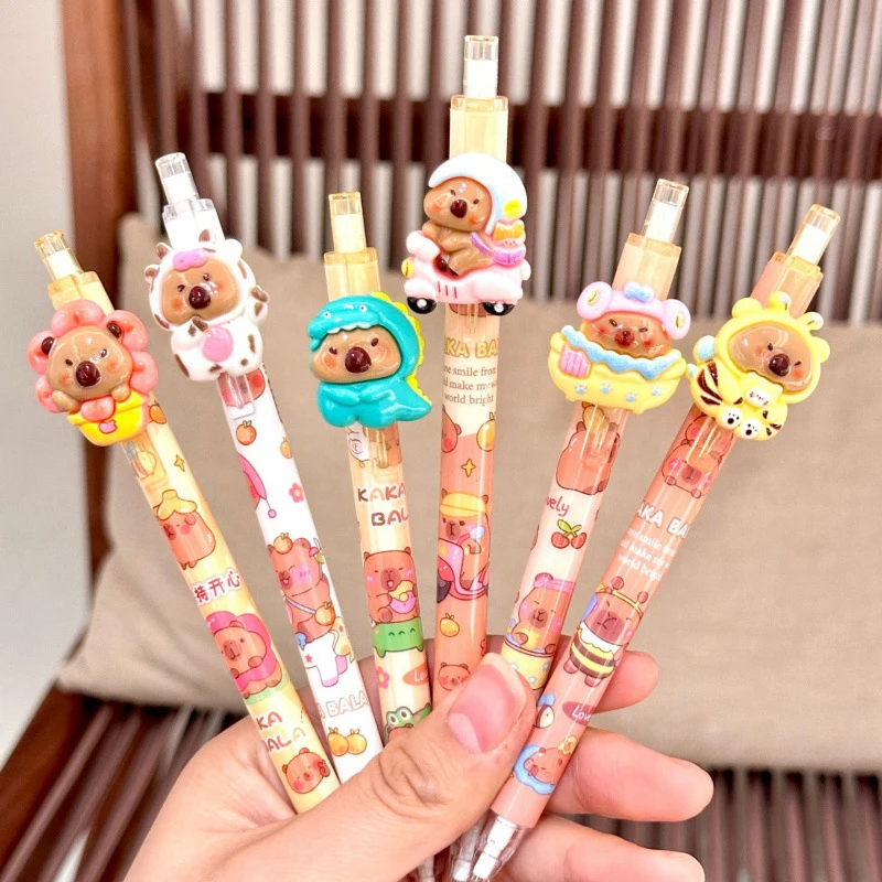 6Pcs Kawaii Cartoon Capybara Gel Pens Writing Smooth Pens Quick-Drying Neutral Pens Office Supplies Student Stationery Gifts