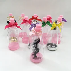 Wine bottle shape lash package box pink gold silver with bowknot for party eyelash package