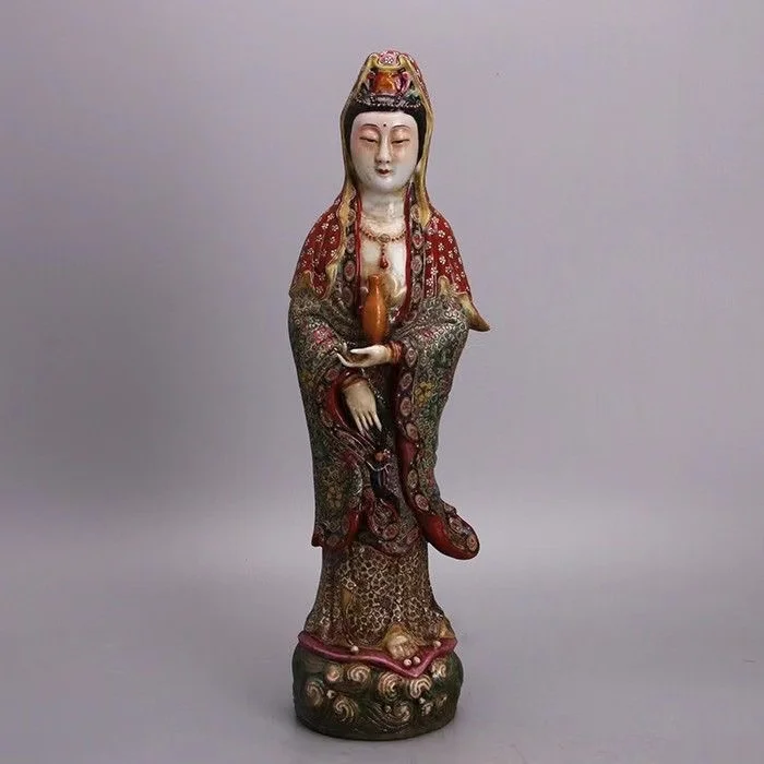 Rare old China Qing Dynasty pastele porcelain statue,Oriental ladies,Get the bottle angels, Free shipping