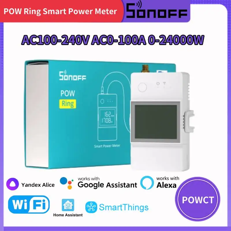 SONOFF POWCT POW Ring Smart Power Meter Energy Monitor 100A WiFi Smart Home Switch Support Contactor Control Alexa Google Home