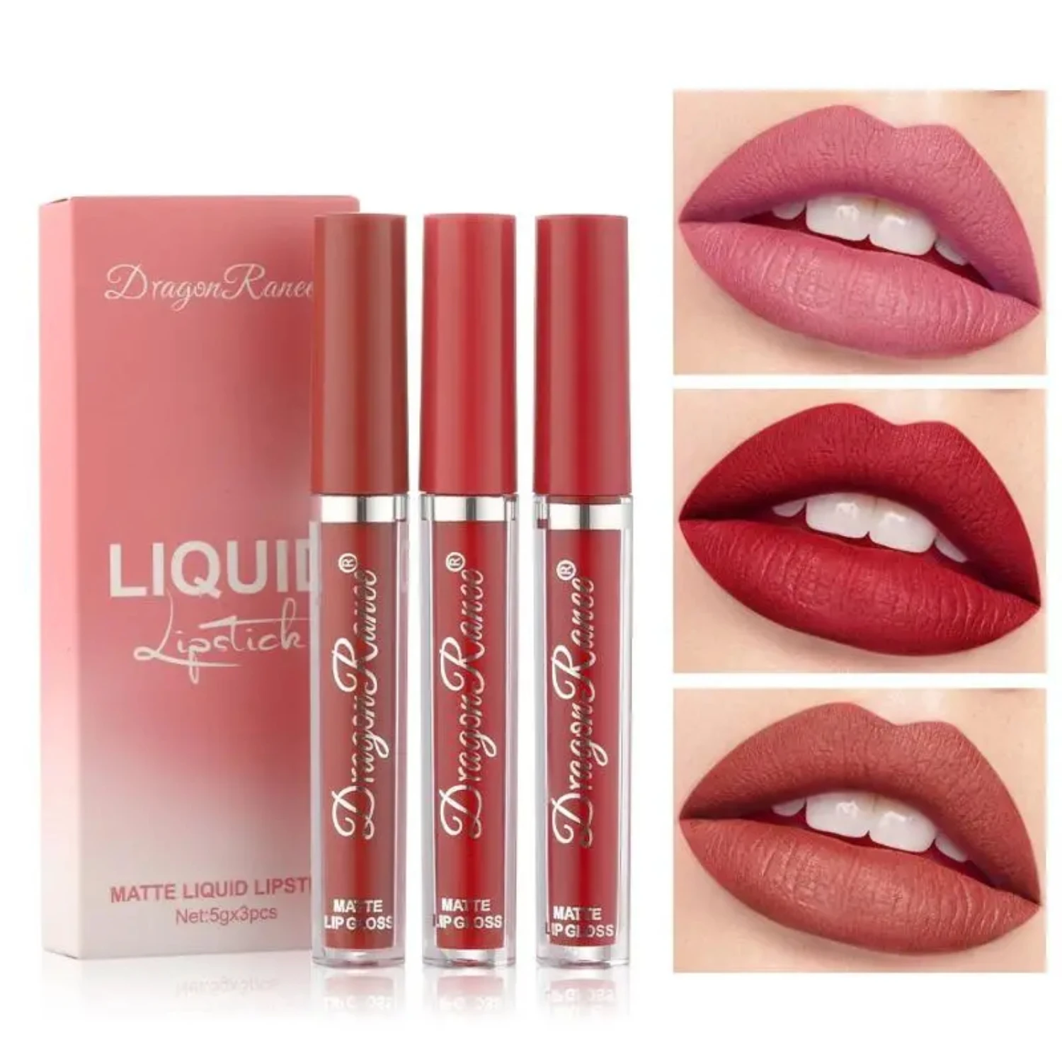 Conjunto de esmalte labial fosco colorido 3s, copo antiaderente à prova d'água, brilho labial de veludo de ar, caixa de conjunto de batom, maquiagem feminina