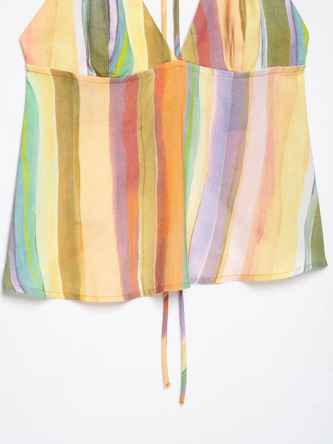 TFMLN Damen Schicker Bunter Gestreifter Hosenanzug mit Schnürung und Neckholder-Oberteil, Lässige Gerade Hose, Sommer 2026 Trendiges Set – Detail 7