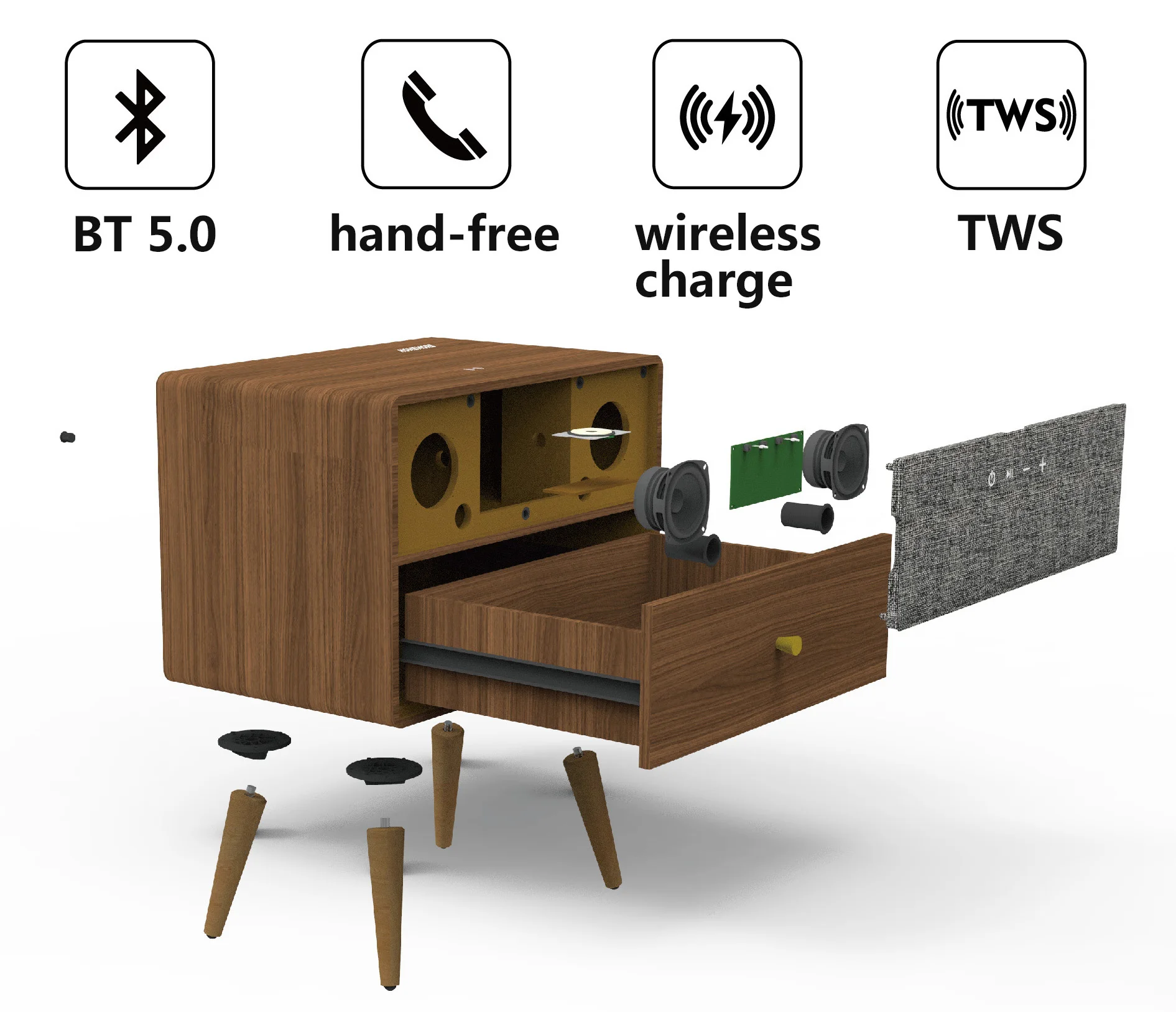 Modern Smart Multifunctional Wooden Wireless Charging Bluetooth Speaker Bedside Table for Bedroom Living Room Furniture