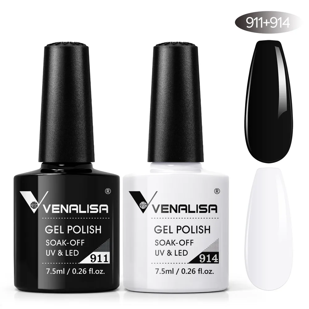 2pcs*7.5ml VENALISA Nail Gel Polish Full Coverage Gorgeous Color Base Nowipe Top Coat Soak Off UV LED Gel Lacquer Semi Permanent