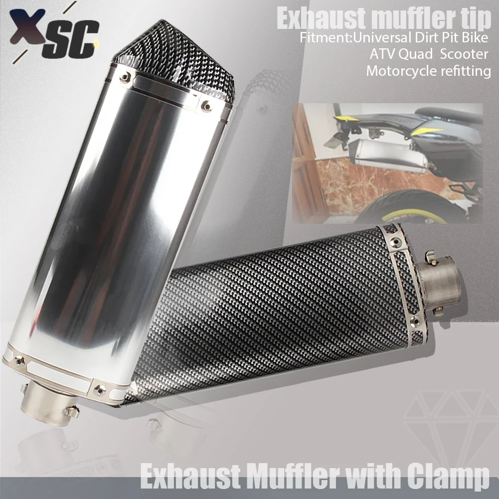 Motorcycle 38mm Exhaust Muffler Refires Carbon Fiber Quiet Exhaust Pipe Silencedr Back-end Universal 125cc-160cc Dirt Pit Bike