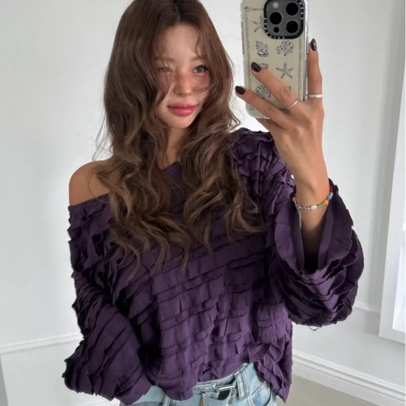 

Удобная свободная женская рубашка с длинными рукавами, романтический многослойный подол, корейский стиль, из смесового хлопка, повседневная мода, весна-лето