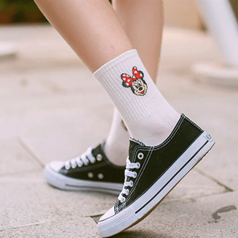 Adult Cotton A Socks Cartoon Mickey Winnie Minnie Daisy Donald Piglet Stitch White Harajuku Mid-calf Men's and Women's Socks