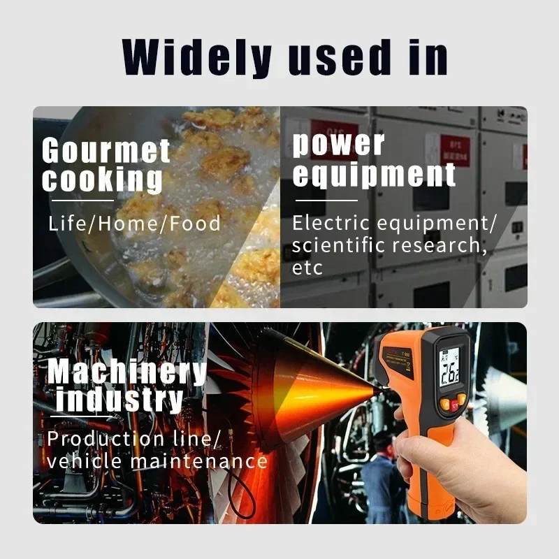 -50~600℃ Infrared Thermometer Industrial Handheld Temperature Measuring Instrument Cooking Tester Oven Engine Surface Temp Read