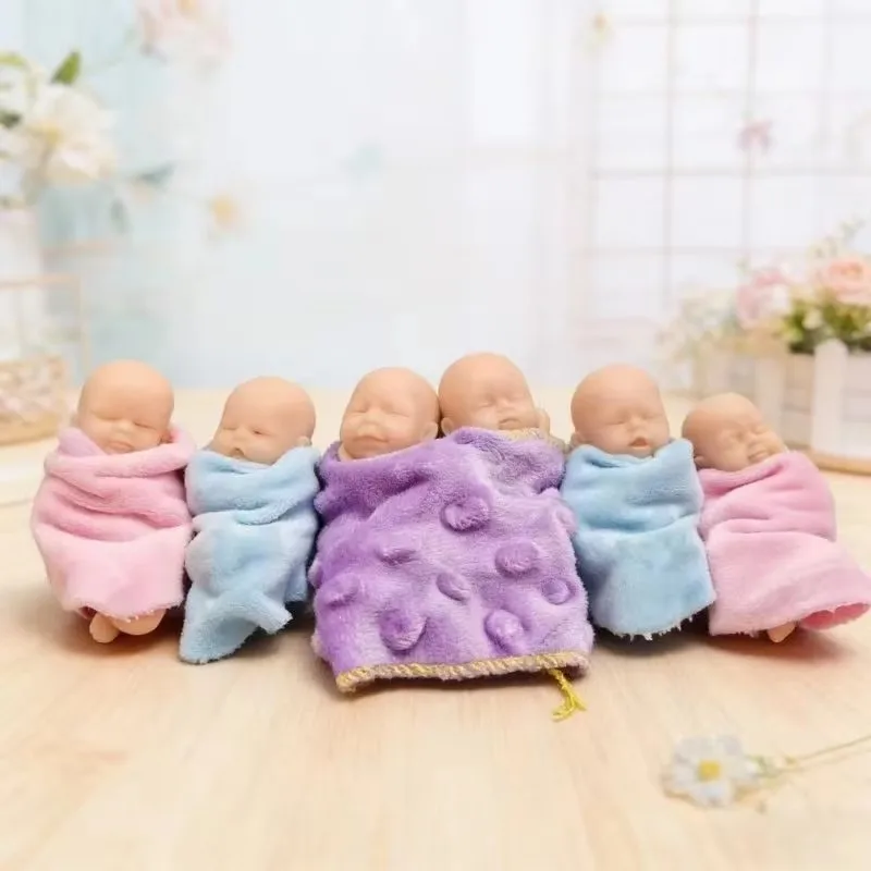 3 Zoll 6 teile/satz Nette Ganzkörper Silikon Baby Puppen Lebensechte Weiche Silikon Kleinkind Mini Puppe Geburtstag Weihnachten Geschenke – Detail 1