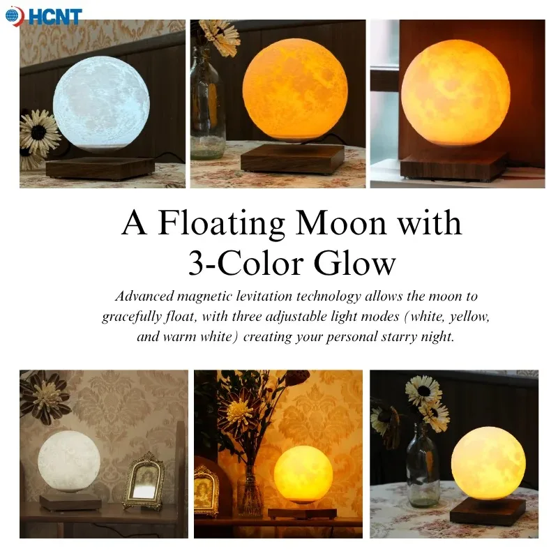 【New】Levitating Moon Lamp Magnetic Floating Moon Lamp Spinning Luna Night Light with 3 Color Modes for Home Office Desk Decor Be