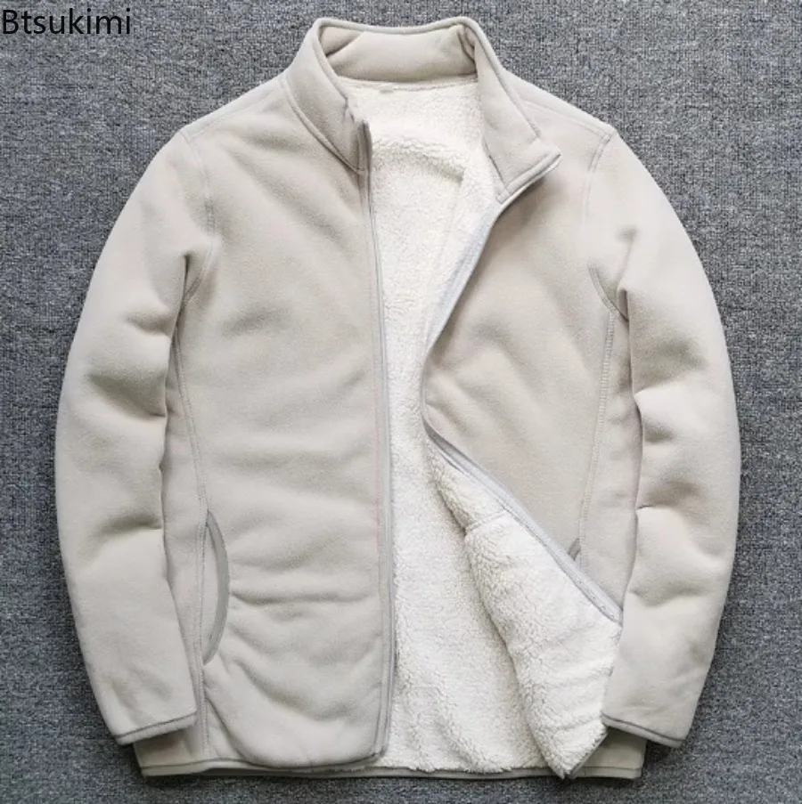 Autumn Winter Thick Lamb Fleece Jackets Men's Polar Fleece Stand Up Collar Warm Jacketcoat Fashion Solid Casual Winter Jacket