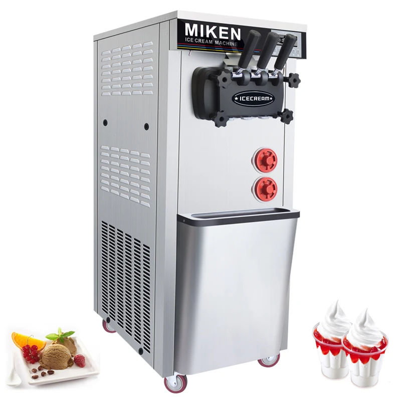 PreCooling 2200W Commercial Soft Ice Cream Machine 3 Flavors Auto Clean LCDPanel for Restaurants Snack Bar