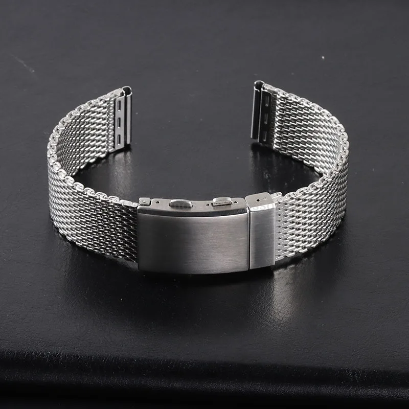 18mm 20mm 22mm Solid Steel Strap 1.0mm Milanese Watch Band Universal Men Women Bracelet Metal Folding Clasp Watch Replacement