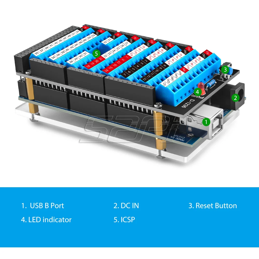 Neue! 52Pi Terminal Hut für Arduino MEGA 2560 R3 Arduino Hut Reset-Taste und Led-anzeige