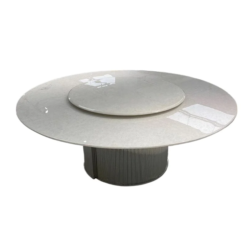 

Ice jade luxury stone dining table household villa large high-end round natural marble dining table combination