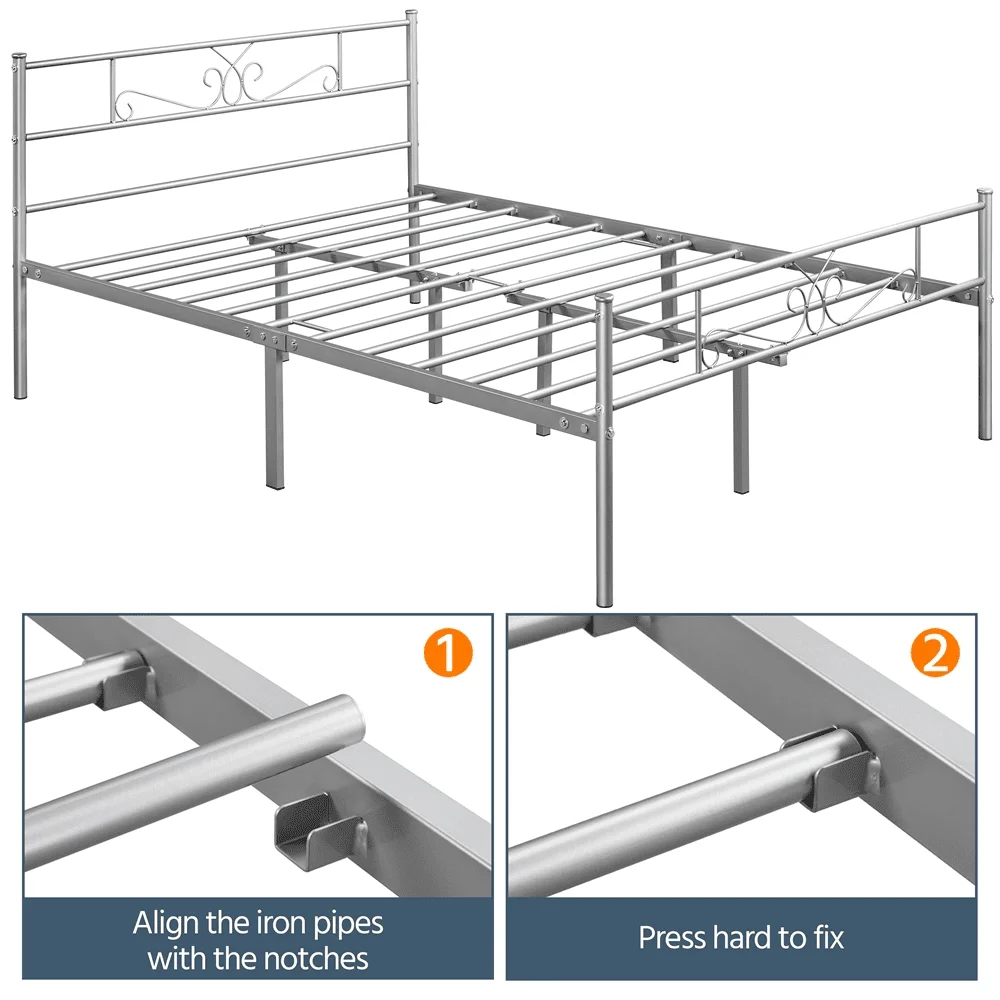 2023 New Easyfashion Modern Scroll Metal Platform Queen Bed