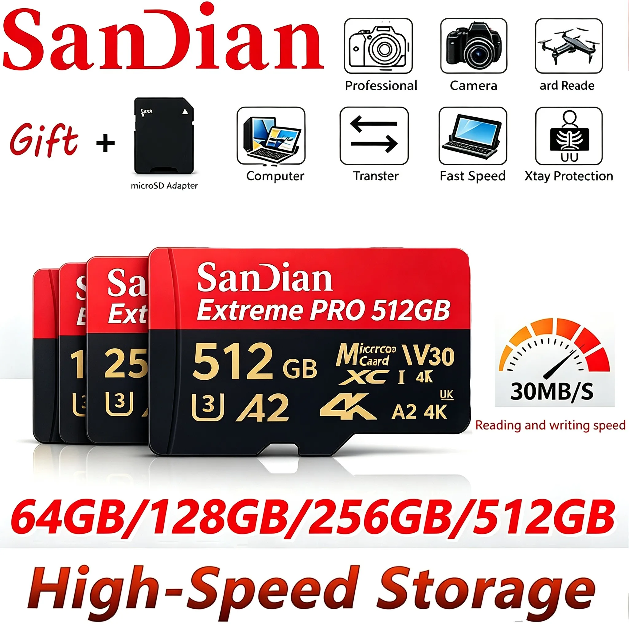 Best TF Cards 64GB Micro TF SD Card 512GB Memory Card 256GB SD Cards for Smart TV/VR Headset/MP3 Player/MP4 Player/Recorder