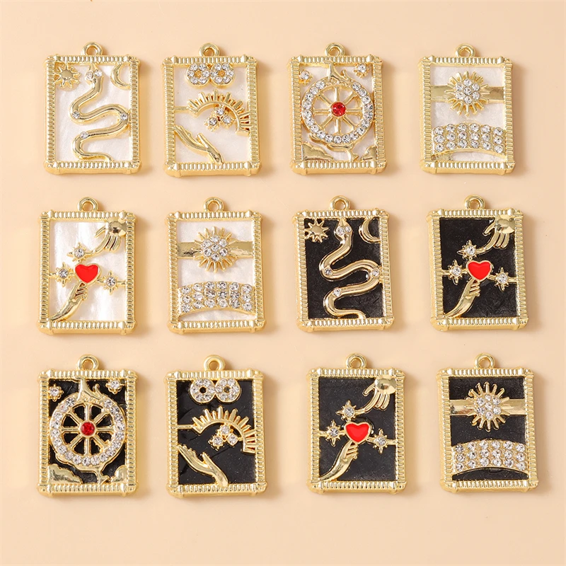 5 Stück Niedliche Emaille-Anhänger mit Tarotkarten-, Schlangen- und Sonnenauge-Motiven für Schmuckherstellung, Halsketten, Ohrringe, Armbänder, DIY-Bastelarbeiten, Geschenke – Detail 1