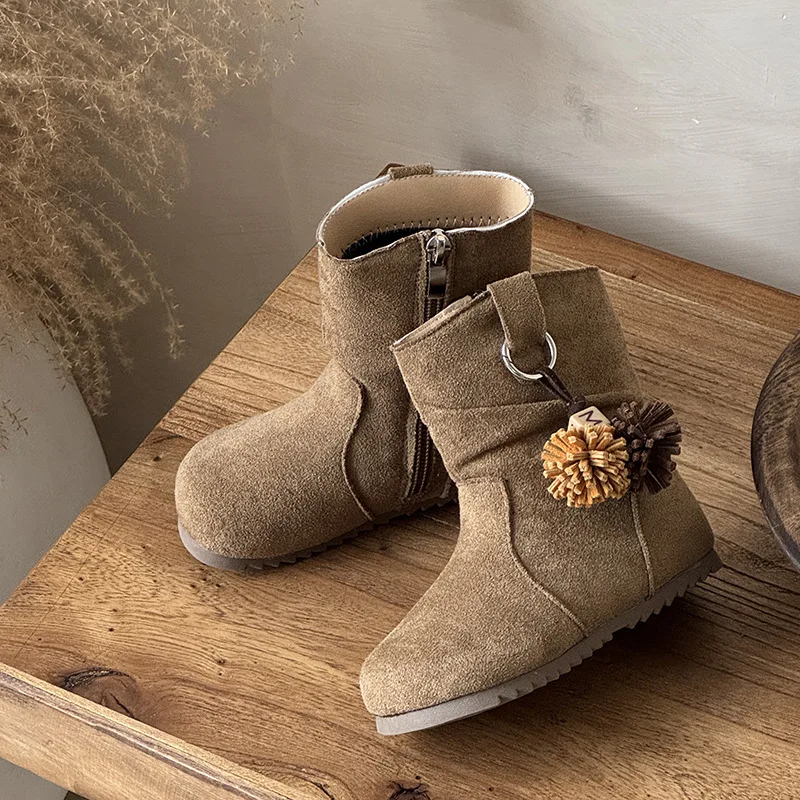 أطفال أحذية الموضة الرجعية الكلاسيكية الأطفال أحذية بوت قصيرة مع الجانب سستة 2025 الخريف الشتاء الفتيات الأحذية الجلدية أصابع مستديرة عادية #5