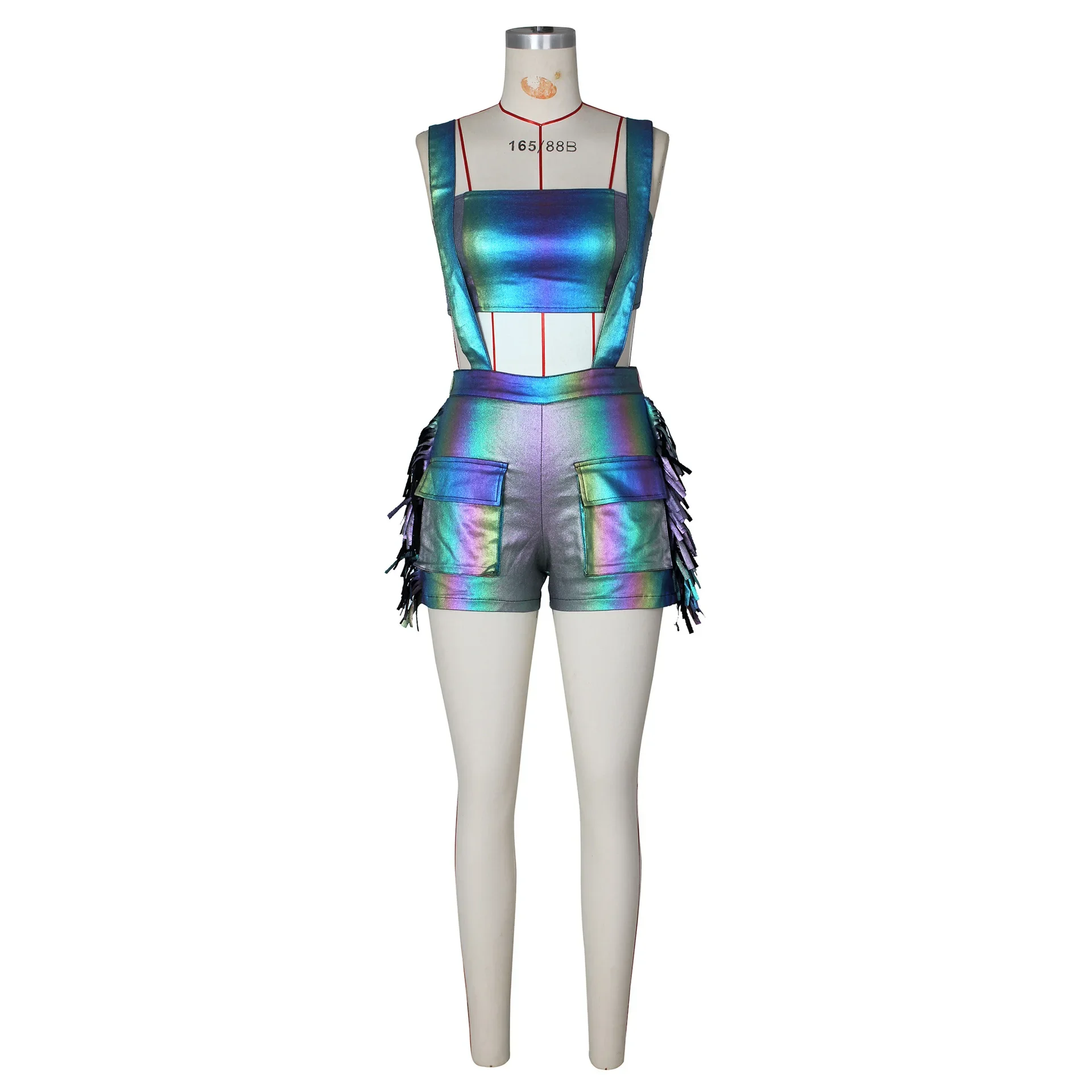 Metallic Womoen 2 Piece Set Off Shoulder Crop Tube Top Mini Shorts Overalls 2024 Autumn New Popular Sexy Club Party Tracksuits