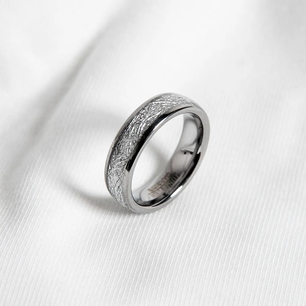Mode 4/6mm männer Silber Wolfram Ringe Rime Gemusterten Meteorit Seide Verlobungsring für frauen Valentinstag geschenke Schmuck – Detail 4
